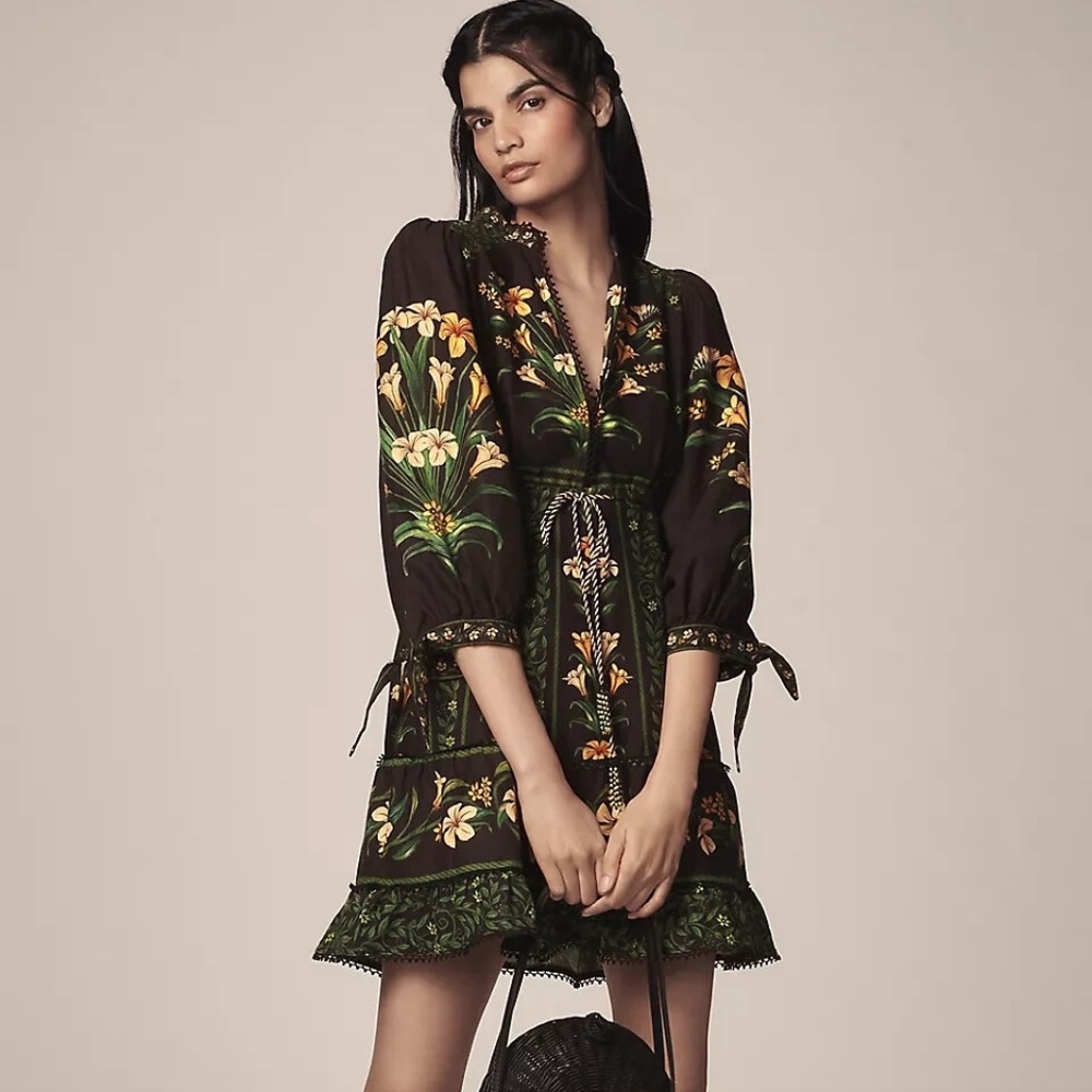 Unworn Farm Rio Floral Arch Linen Blend Dress